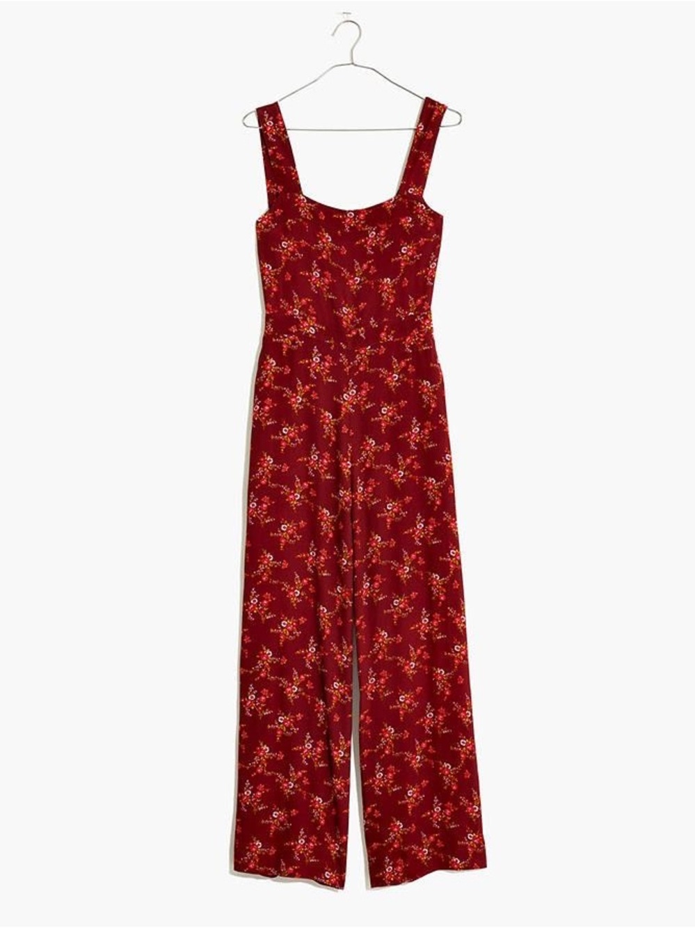 Madewell Apron Bowback Jumpsuit Red Floral Wide Leg Open Back Size 2